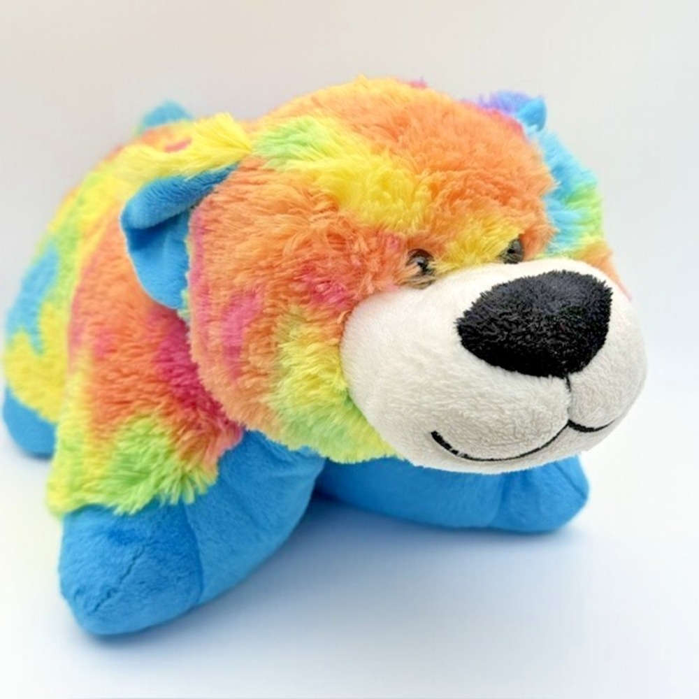 Pillow Pets Plush Glow Pet Light Up Rainbow Tie Dye Bear 2013 Nite Lite Working